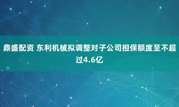 鼎盛配资 东利机械拟调整对子公司担保额度至不超过4.6亿